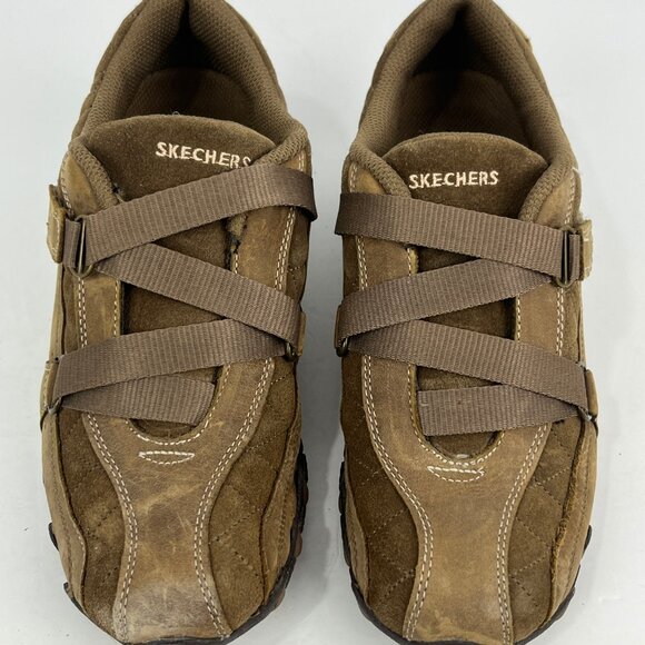 Skechers Sneaker Size 8 Brown Leather Low Top Round Toe Hook Loop Flat Heel - Picture 5 of 6